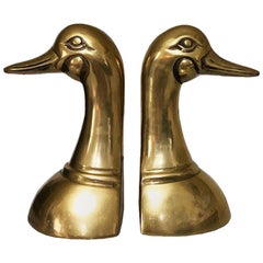 Cast Brass Duck or Mallard Head Bookends a Pair