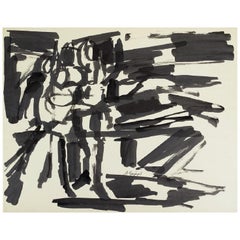 Vintage Abstract Action Painting, Black & White Pen & Ink on paper by Salvatore Grippi