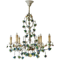 Large Six Branch Chandelier Hung with Amethyst Grapes
