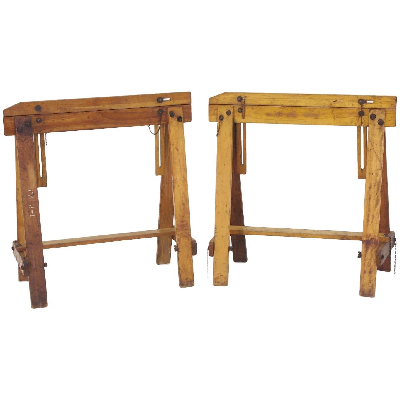 Pair of Adjustable Sawhorses, circa 1920 For Sale
