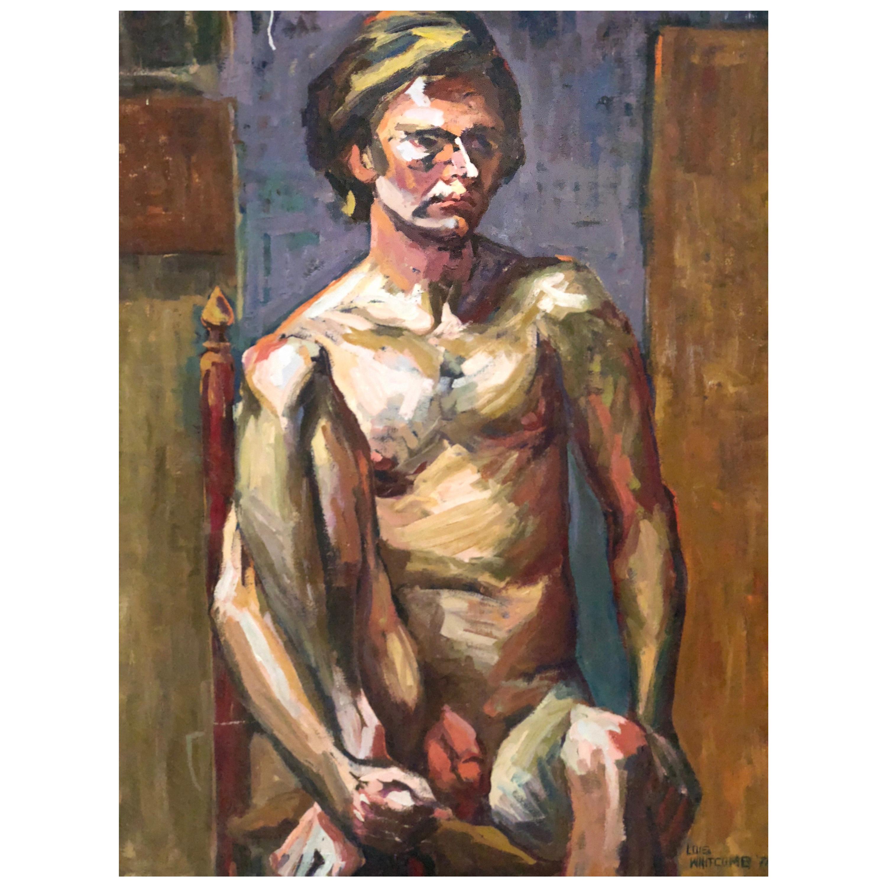 Midcentury Abstract Expressionist Male Nude Portrait by Lois Foley Whitcomb