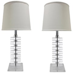 Pair of Sculptural Stacked Lucite Table Lamps, 1970s