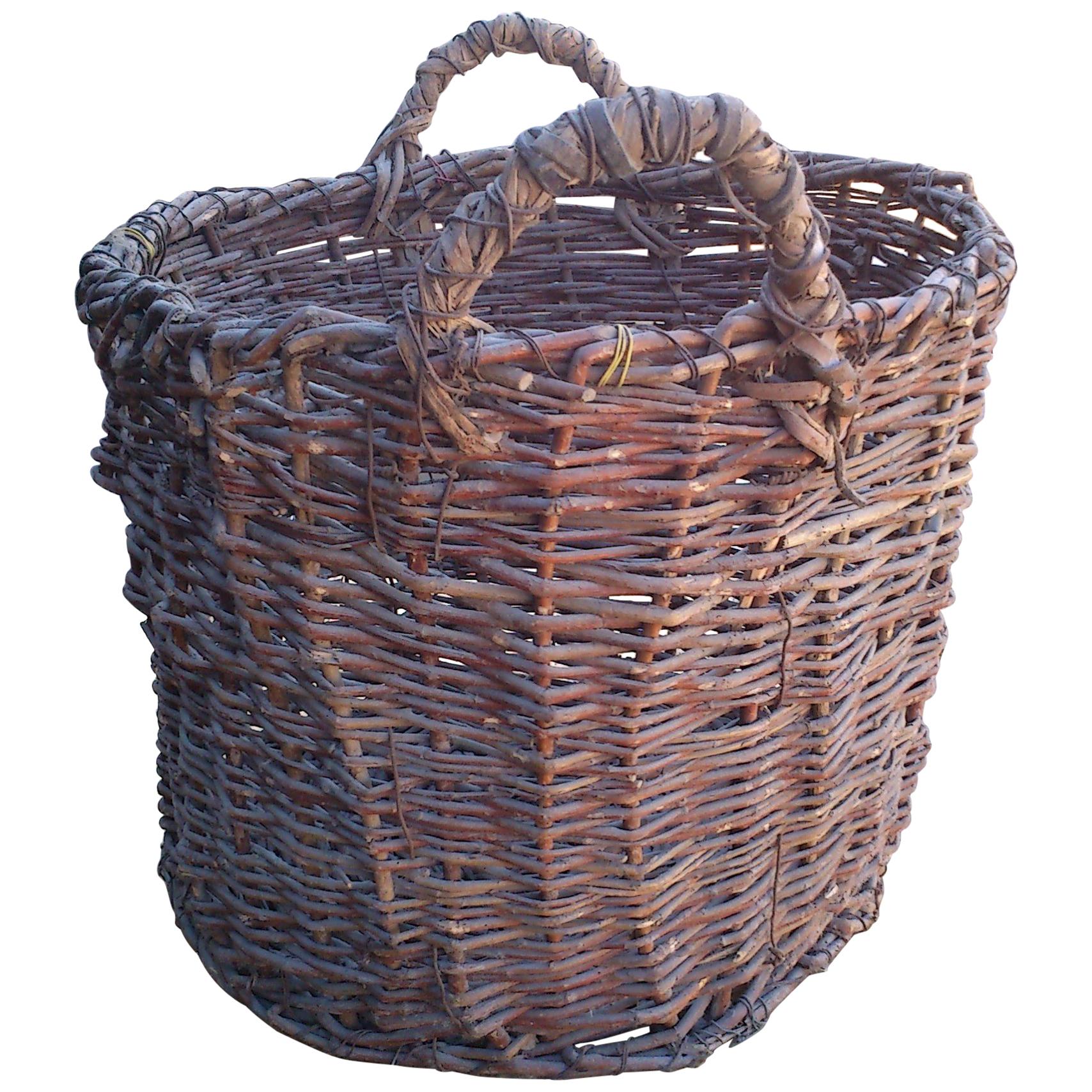 1900s Antique Basket with Handles from a Small Town in Hungary