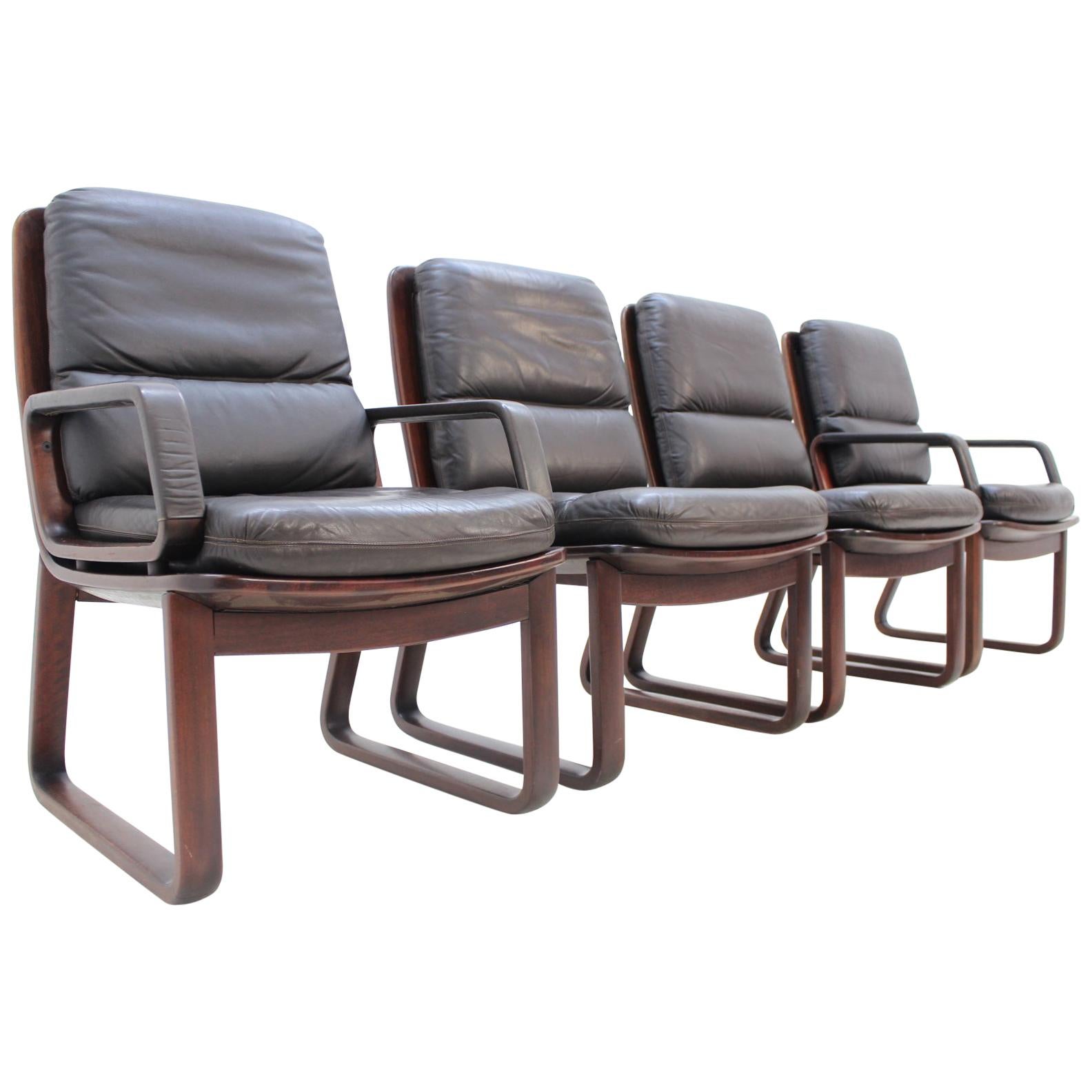 Set of Four Leather Armchairs by Eugen Schmidt, 1970s