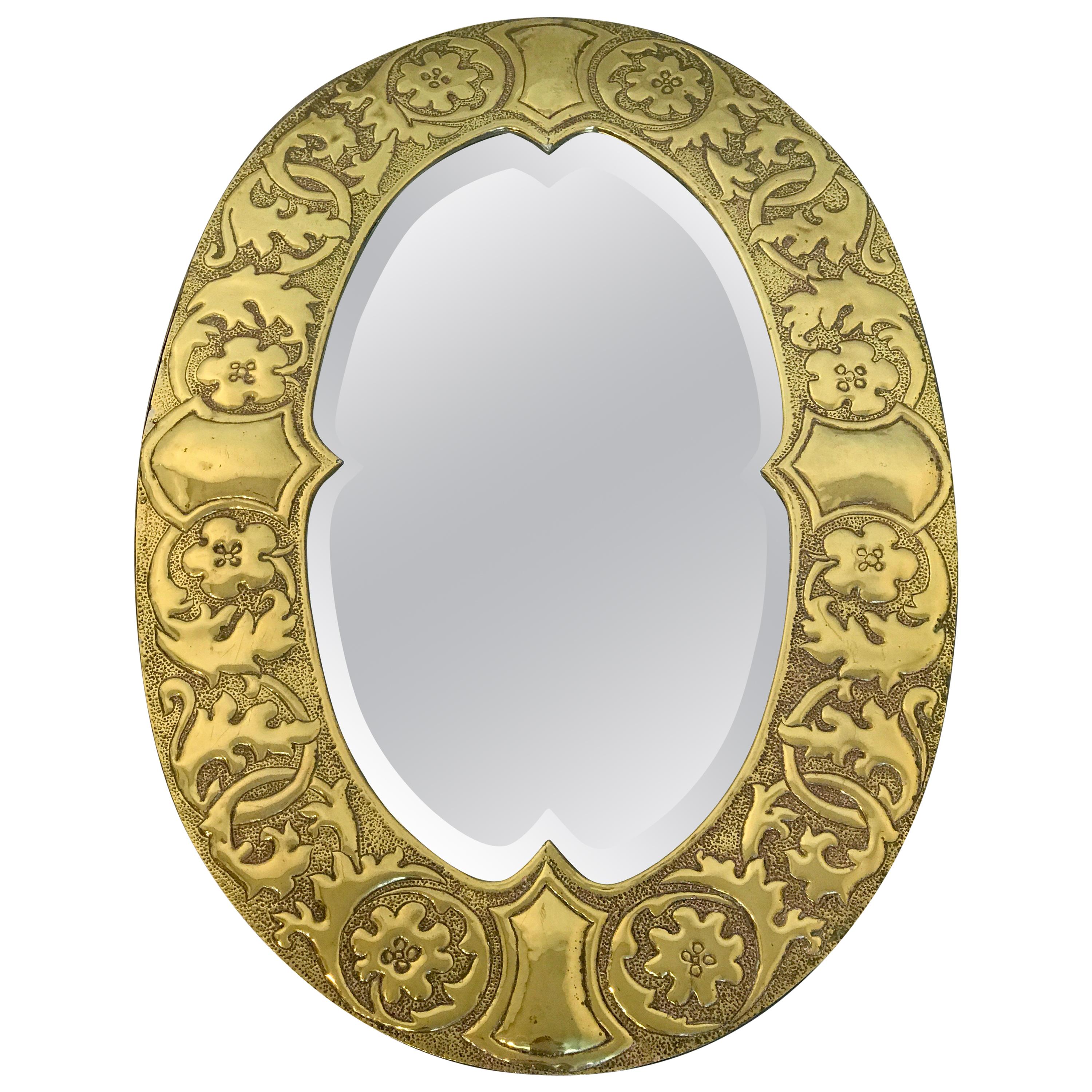 Irish Arts & Crafts Oval Brass Mirror, Attributed to the Glasgow School