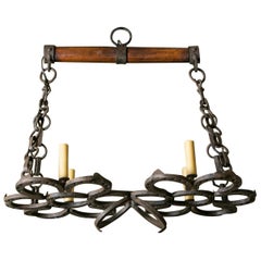 Vintage French and Iron and wood Equestrian Chandelier