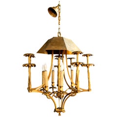 Bronze Chinoiserie Style or Pagoda Palm Tree Six-Light Chandelier