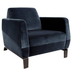 Klippen Lounge Armchair in Blue Holly Hunt Velvet with Bronze Patina Base