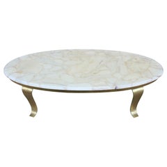 Hollywood Regency Signed Muller's of Mexico Oval Onyx and Brass Coffee Table