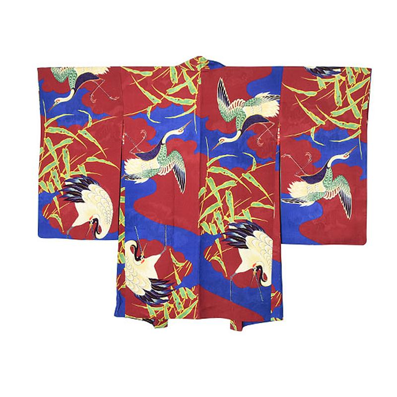 Vintage Black Japanese Haori Embroidered White Crane Birds