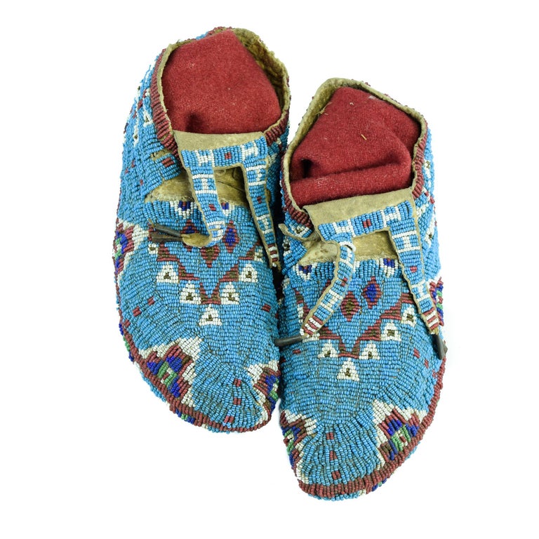 Sioux Native Dragonfly Beaded Moccasins For Sale