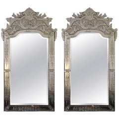 Antique Pair of Large Palatial Venetian Mirrors, Early 20th Century