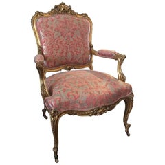 Louis XV Style Gilded Fauteuil or Armchair, 19th Century