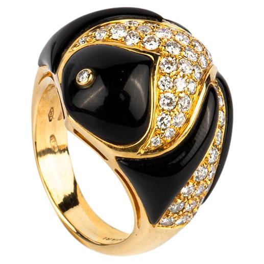 Bulgari Gold, Onyx and Diamond Bombe Ring For Sale