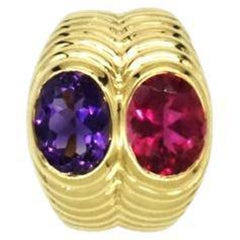 Bulgari Gold Ring with Amethyst and Tourmaline