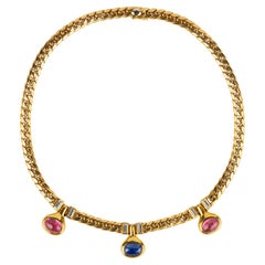 Bulgari Gold Sapphire and Tourmalines Chain Necklace