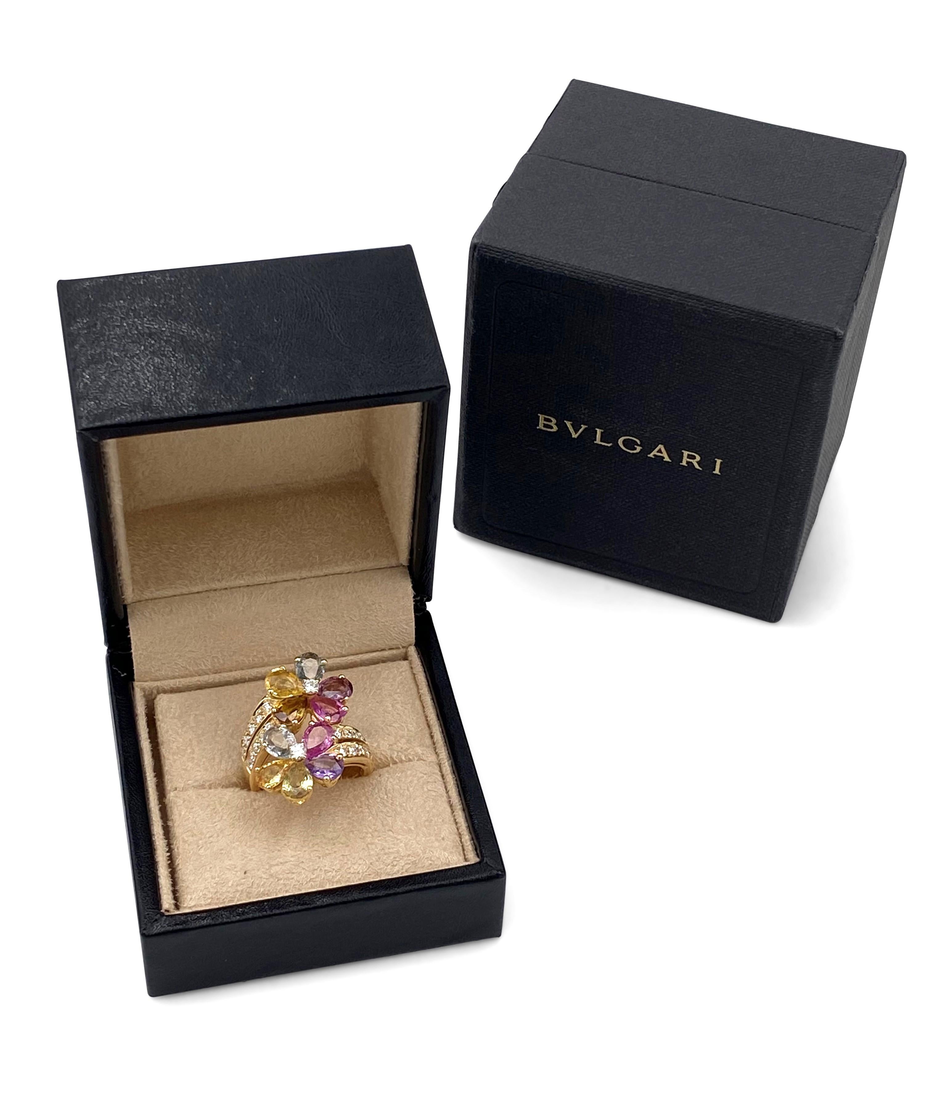 Women's Bulgari Gold Sapphire Diamond Floral Ring