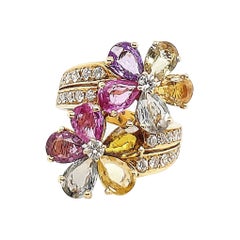 Bulgari Gold Sapphire Diamond Floral Ring