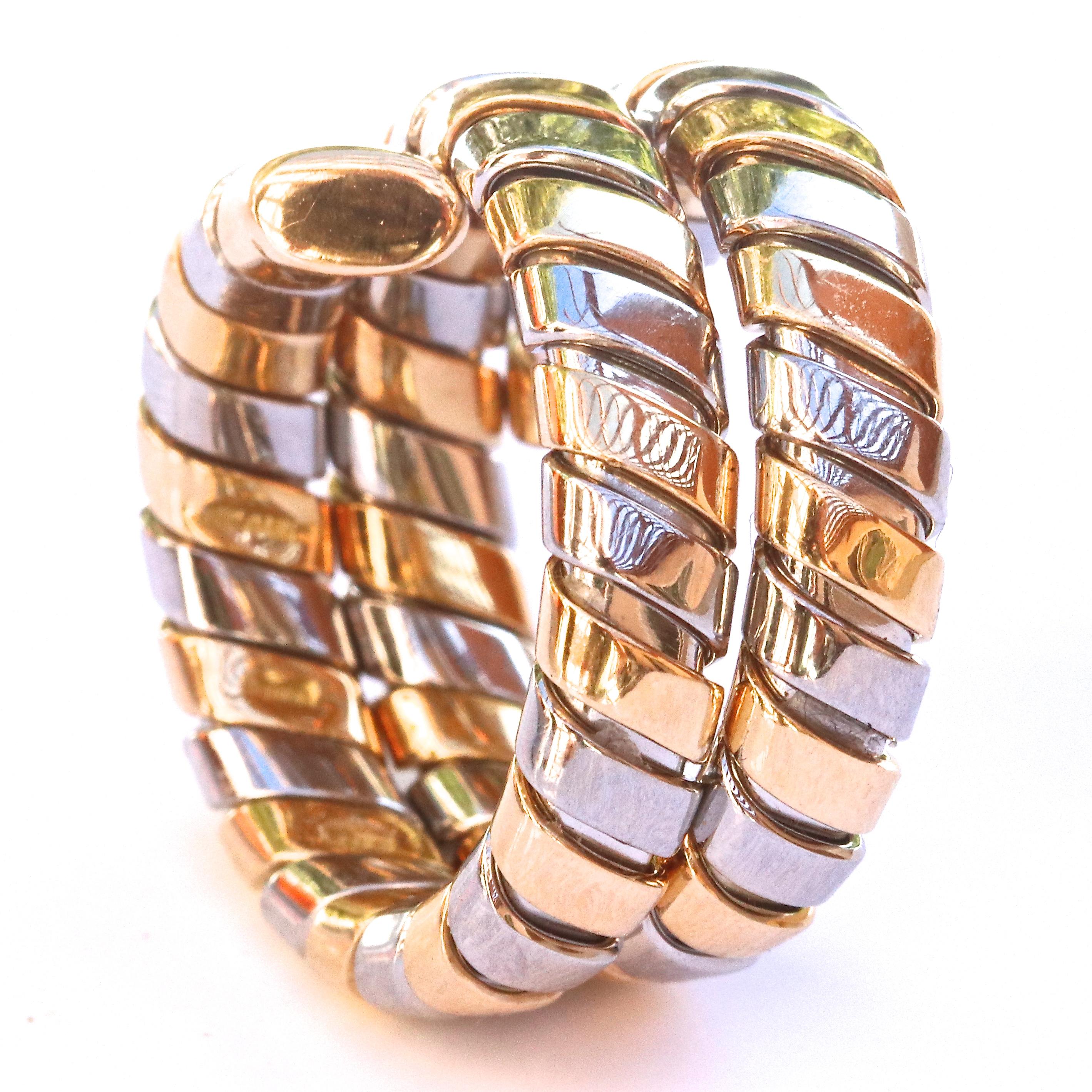 Bulgari Gold Stainless Steel Tubogas Gold Ring In Excellent Condition In Beverly Hills, CA