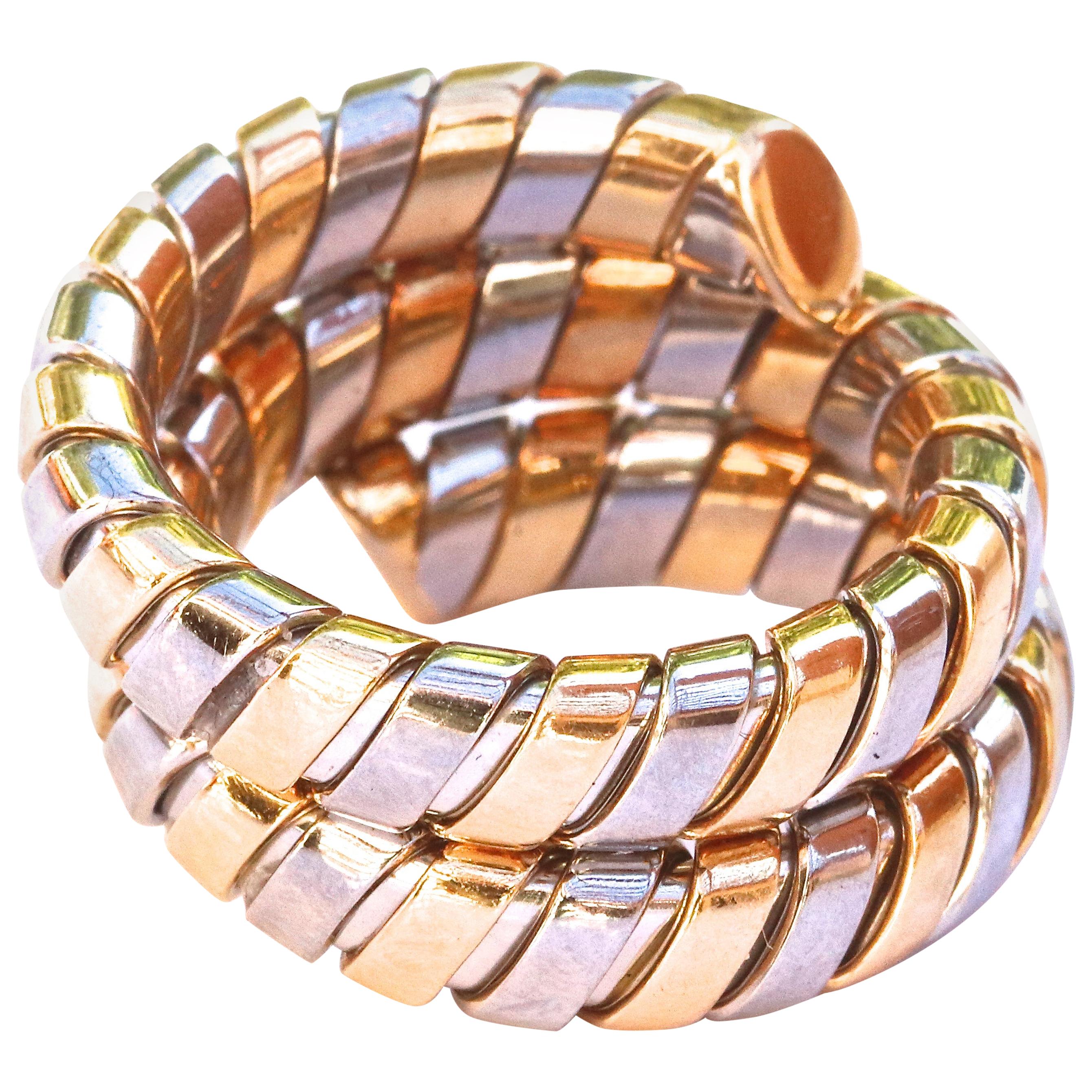 Bulgari Gold Stainless Steel Tubogas Gold Ring