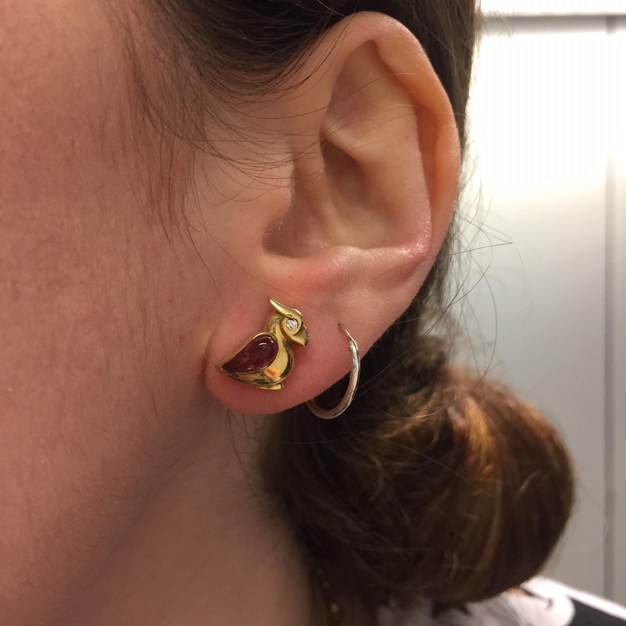 Women's or Men's Bulgari Gold Tourmaline Parrot Stud Earrings