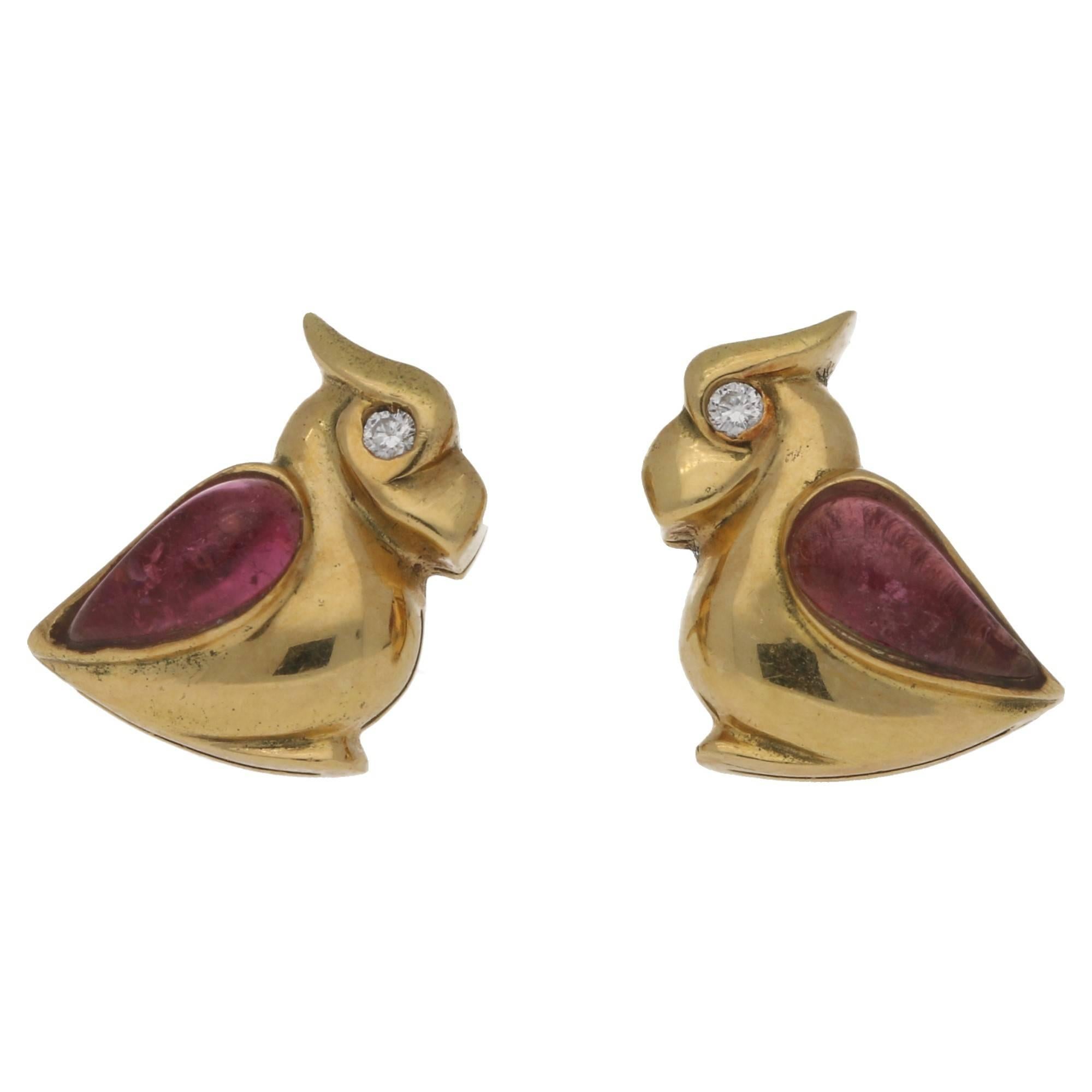Bulgari Gold Tourmaline Parrot Stud Earrings