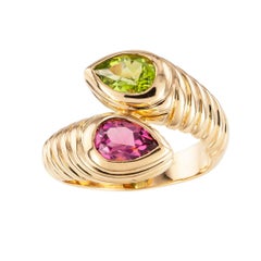 Bulgari Green Pink Tourmaline Yellow Gold Snake Ring