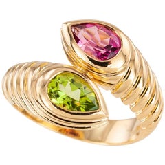 Bulgari Green Pink Tourmaline Yellow Gold Snake Ring