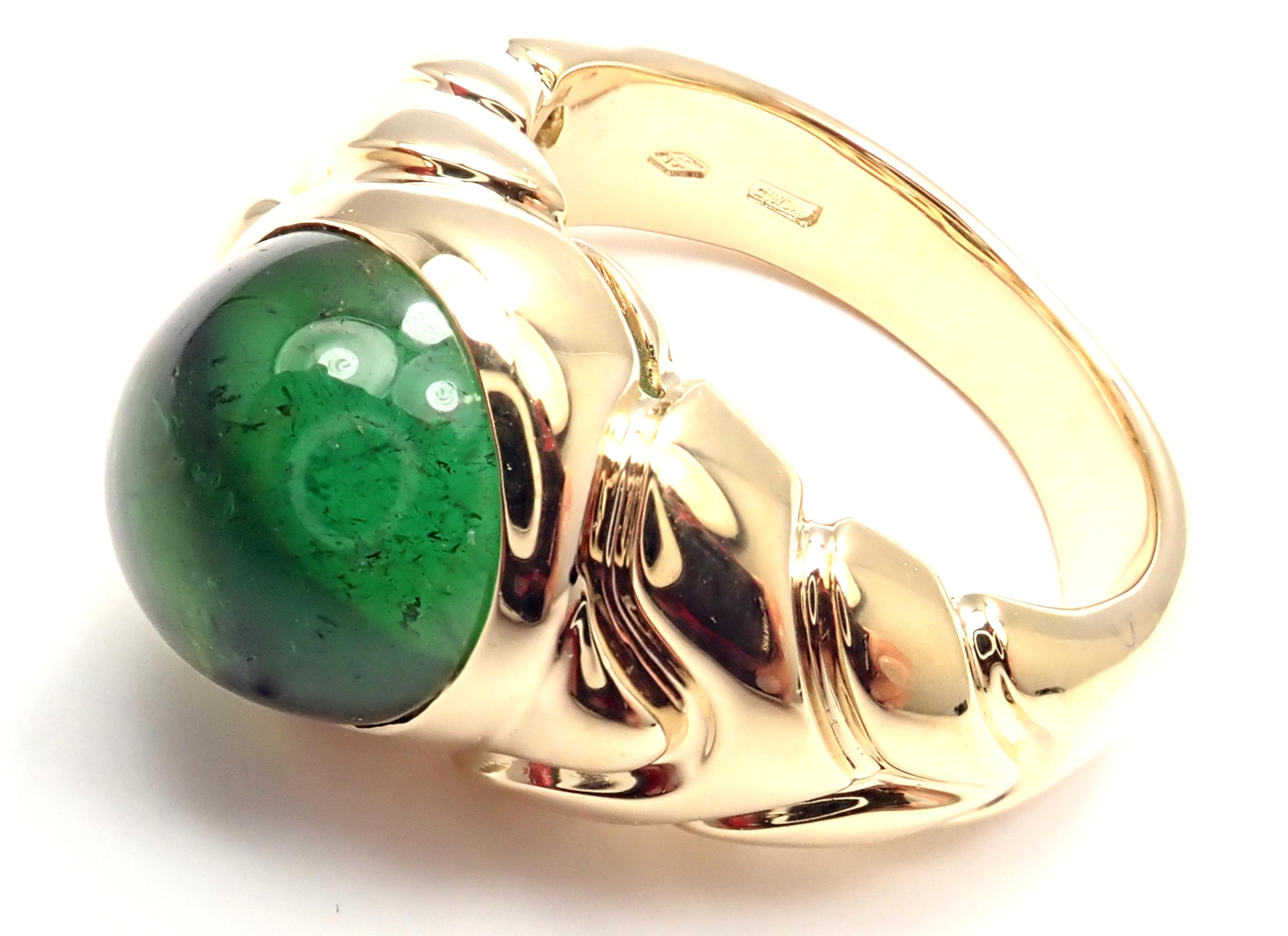 Women's or Men's Bulgari Green Tourmaline Yellow Gold Ring