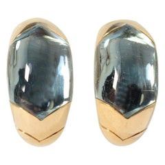 Bulgari Tronchetto Half Hoop Blue Topaz Gold Earrings