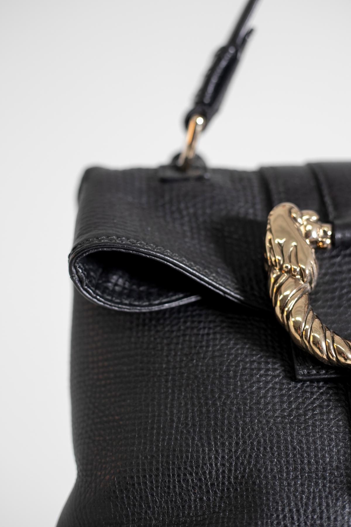 Women's Bulgari Handbag Convertible Shoulder Strap Leather with Jewel in Worked Metal