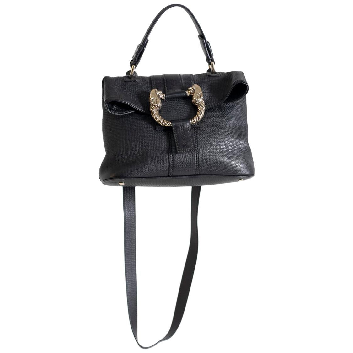 Bulgari Handbag Convertible Shoulder Strap Leather with Jewel in Worked Metal