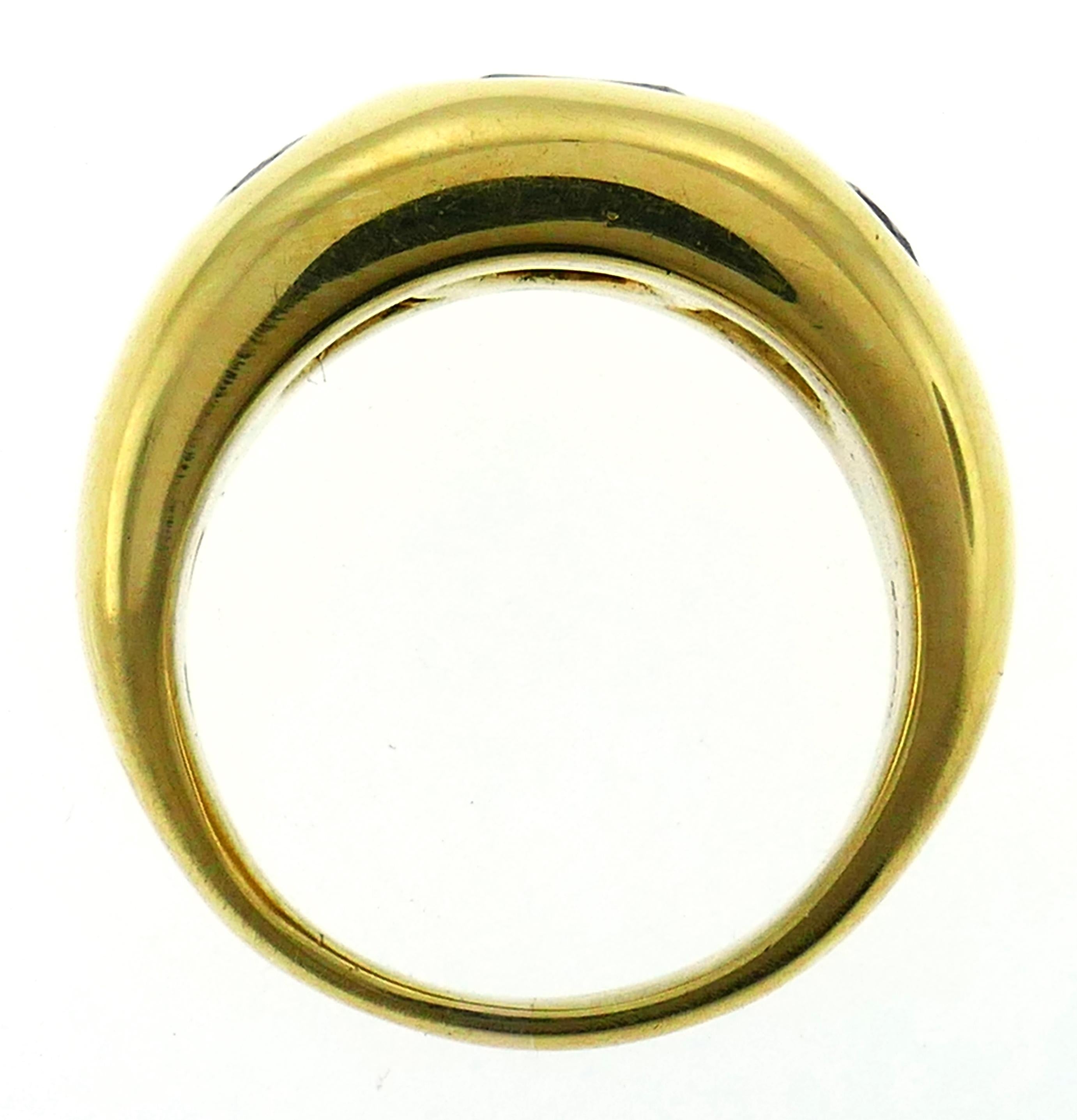 Bulgari Heart Emerald Sapphire Yellow Gold Ring 1980s 1