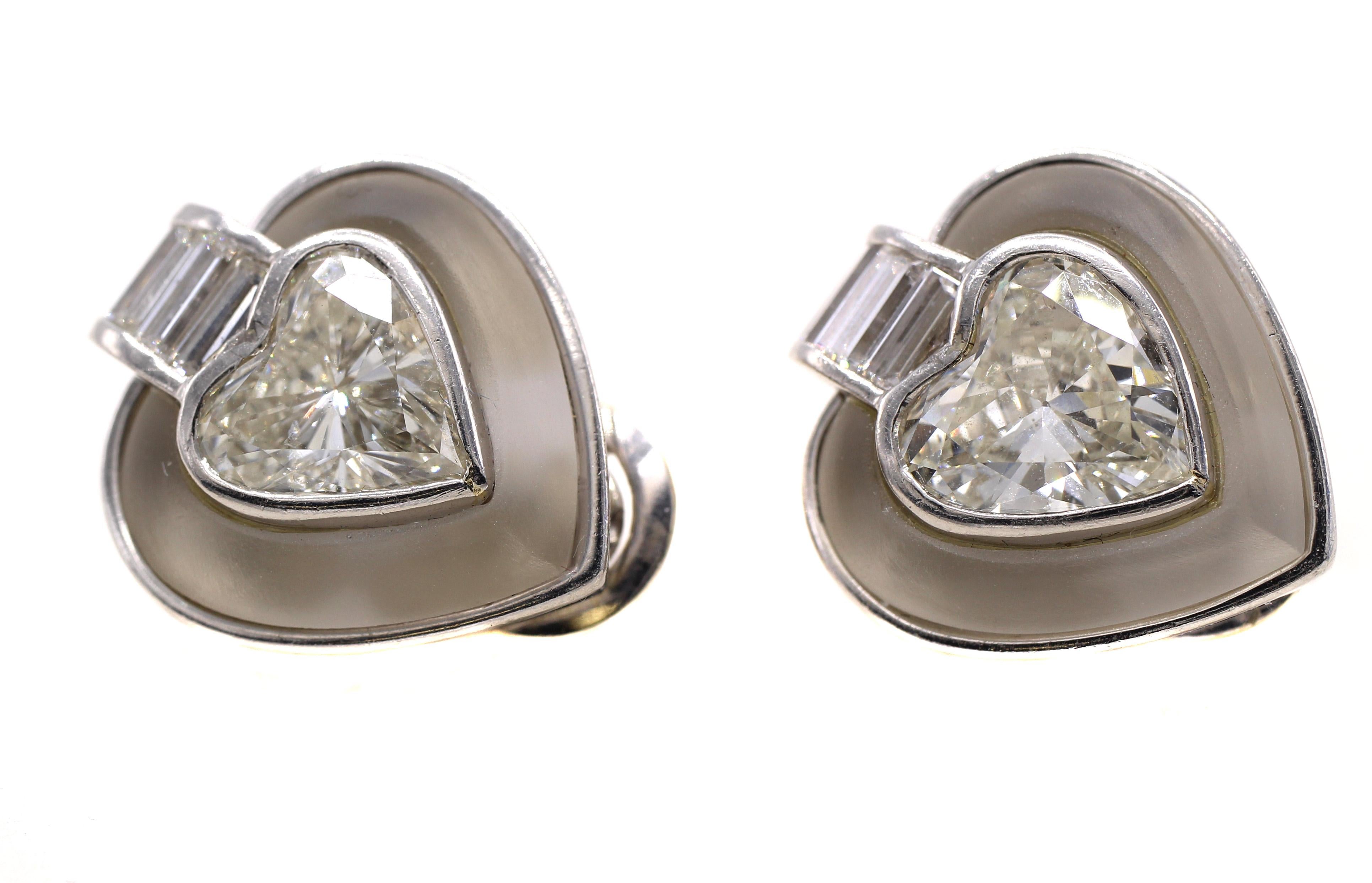 Heart Cut Bulgari Heart Shape Diamond Rock Crystal Platinum Ear Clips