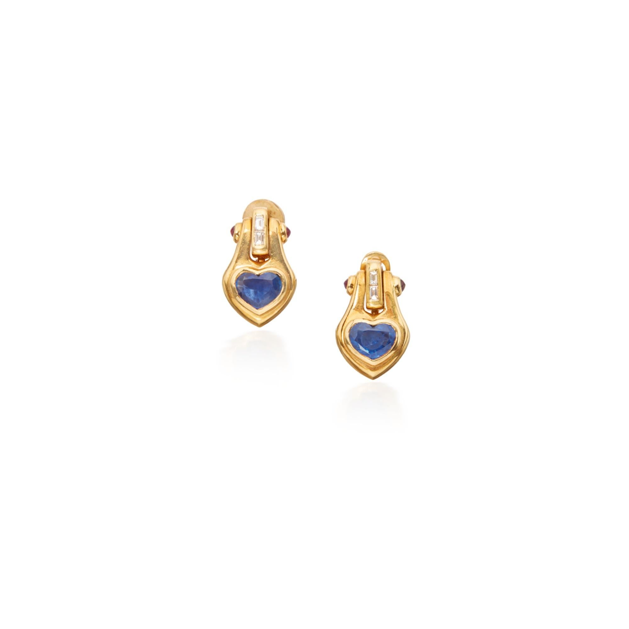 Bulgari Heart Shape Sapphire Ear-Pendants In Good Condition In New York, NY