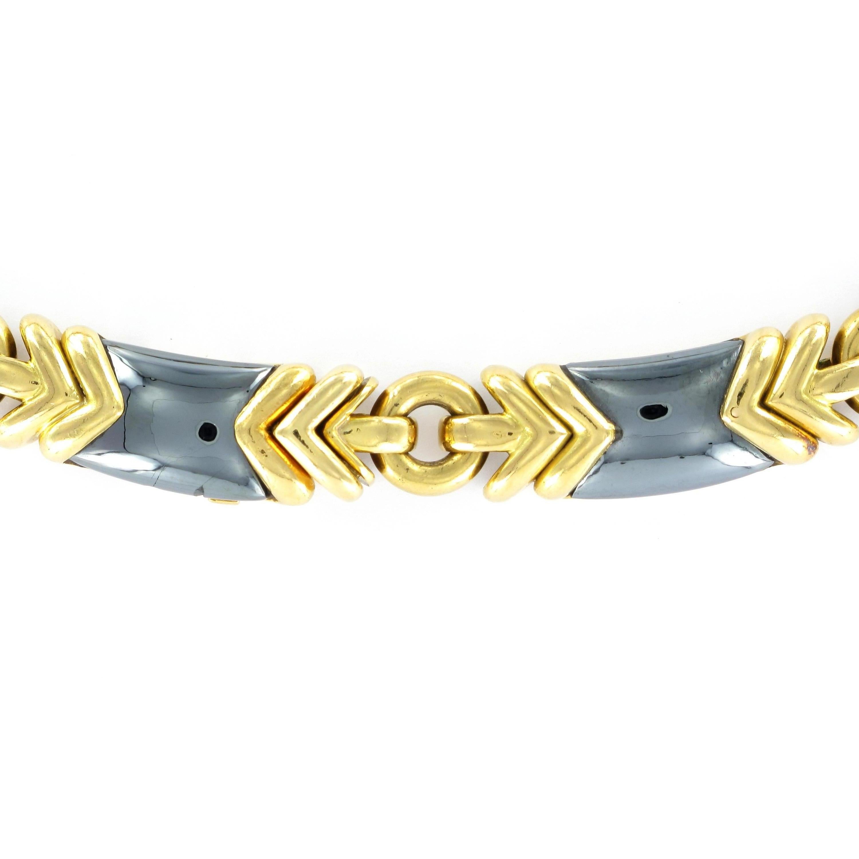 Bulgari Hematite and 18 Karat Yellow Gold Necklace In Good Condition In Lucerne, CH