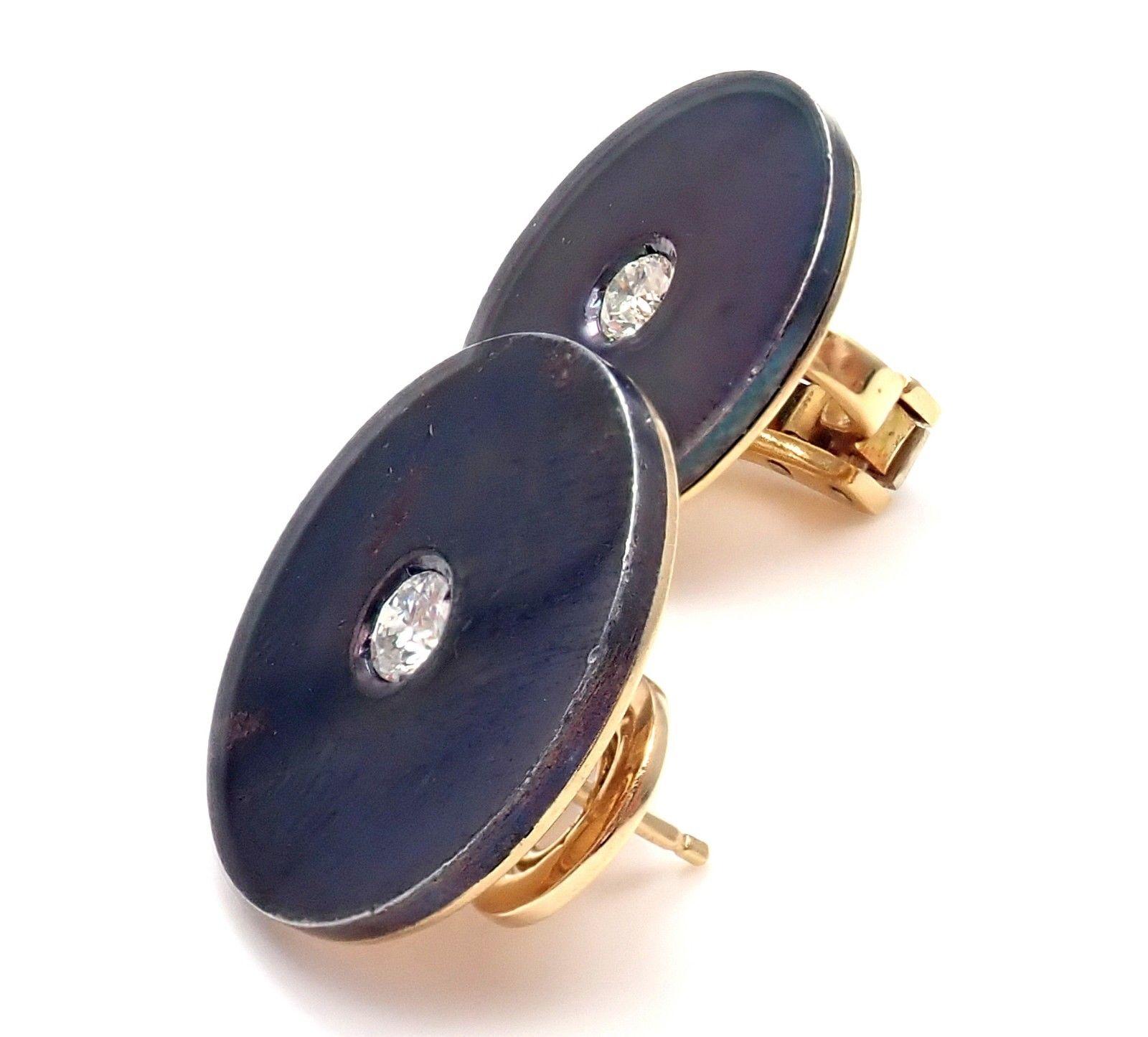 Bulgari Hematite Diamond Yellow Gold Earrings In Excellent Condition In Holland, PA