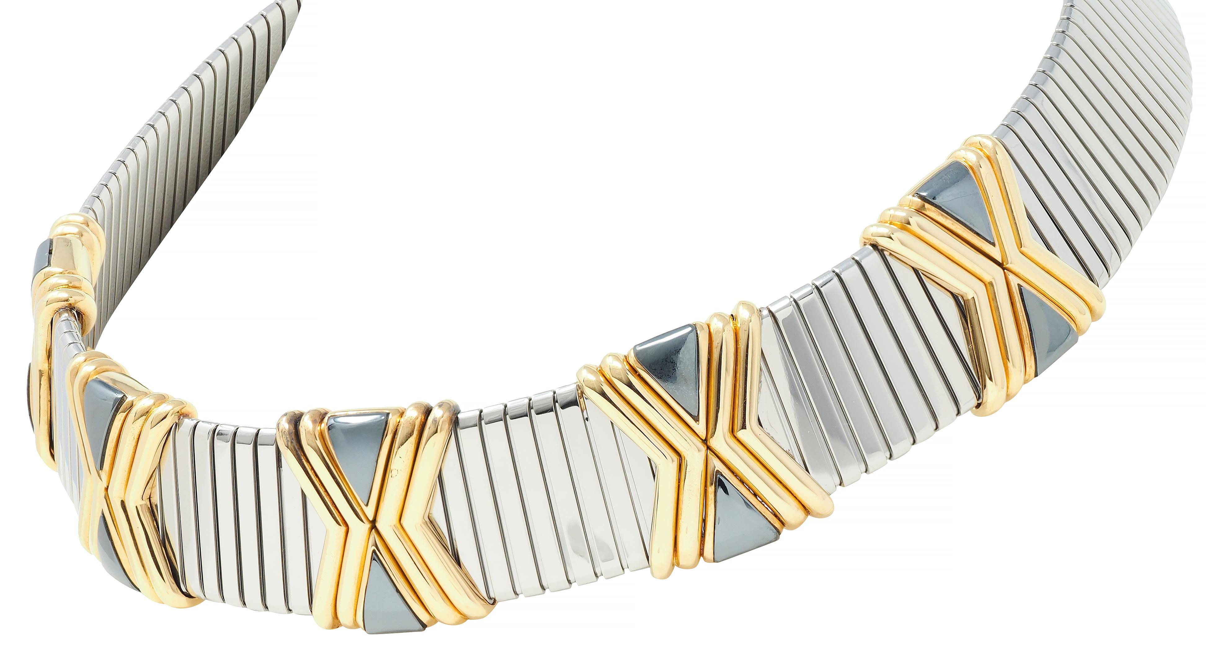 Women's or Men's Bulgari Hematite Stainless Steel 18 Karat Gold X Tobogas Collar Necklace