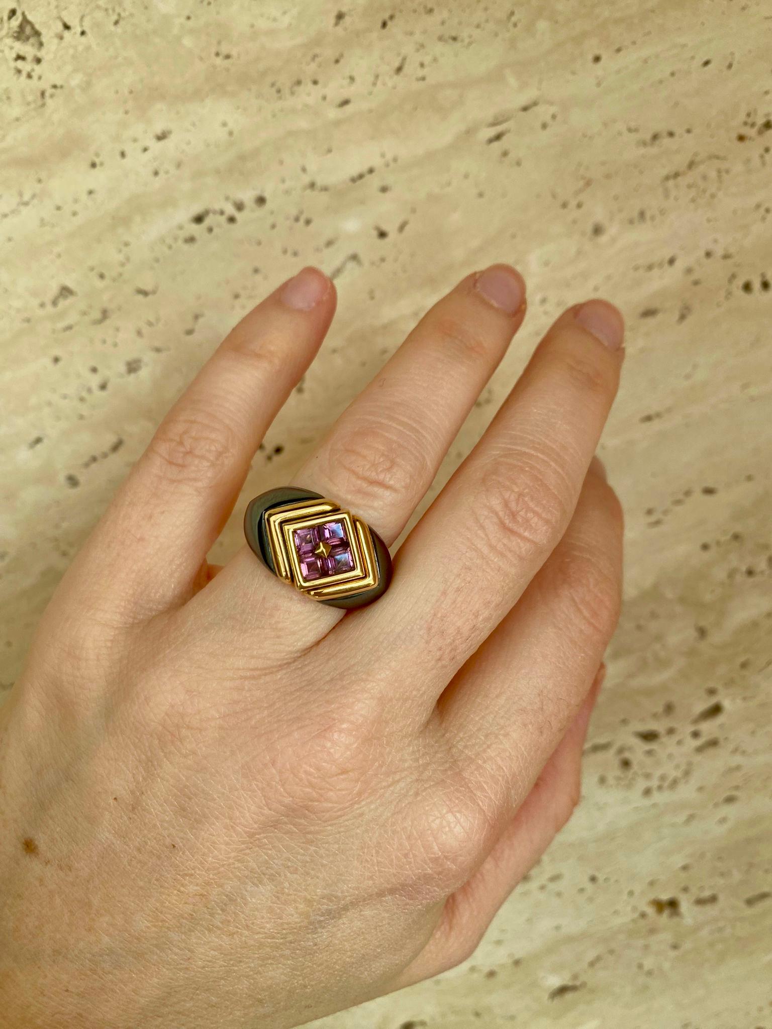 Bulgari Hematite & Tourmaline Gold Ring 5