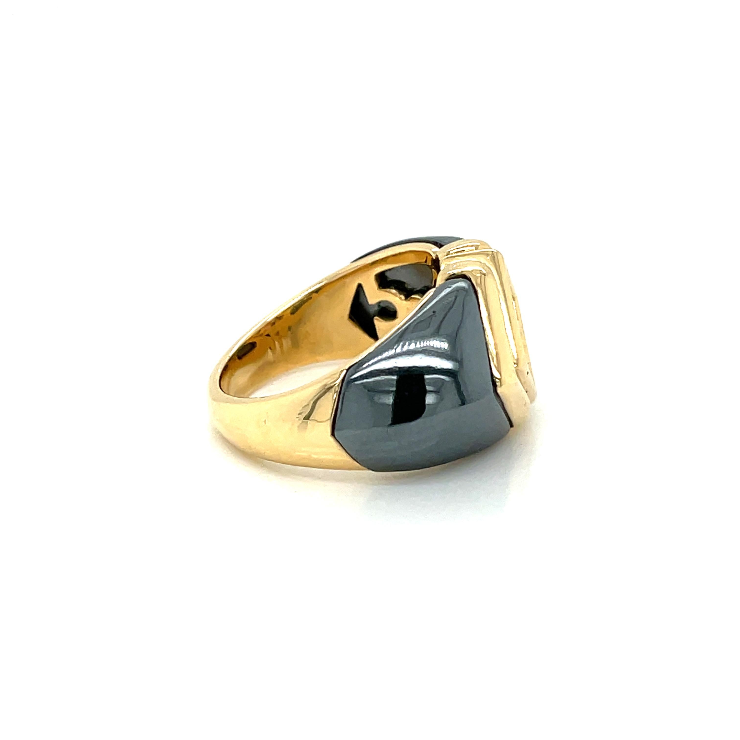 Square Cut Bulgari Hematite & Tourmaline Gold Ring