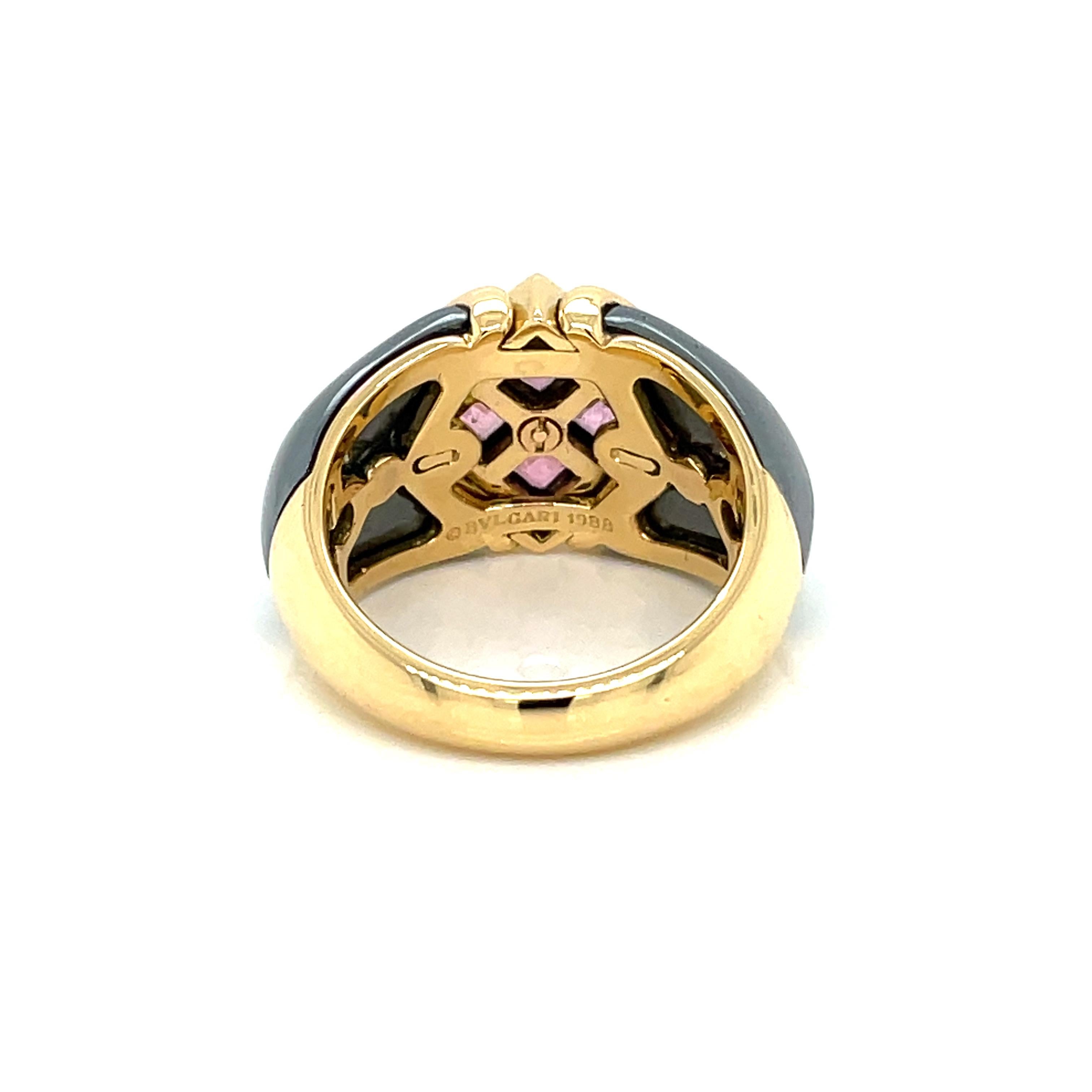 Women's or Men's Bulgari Hematite & Tourmaline Gold Ring For Sale