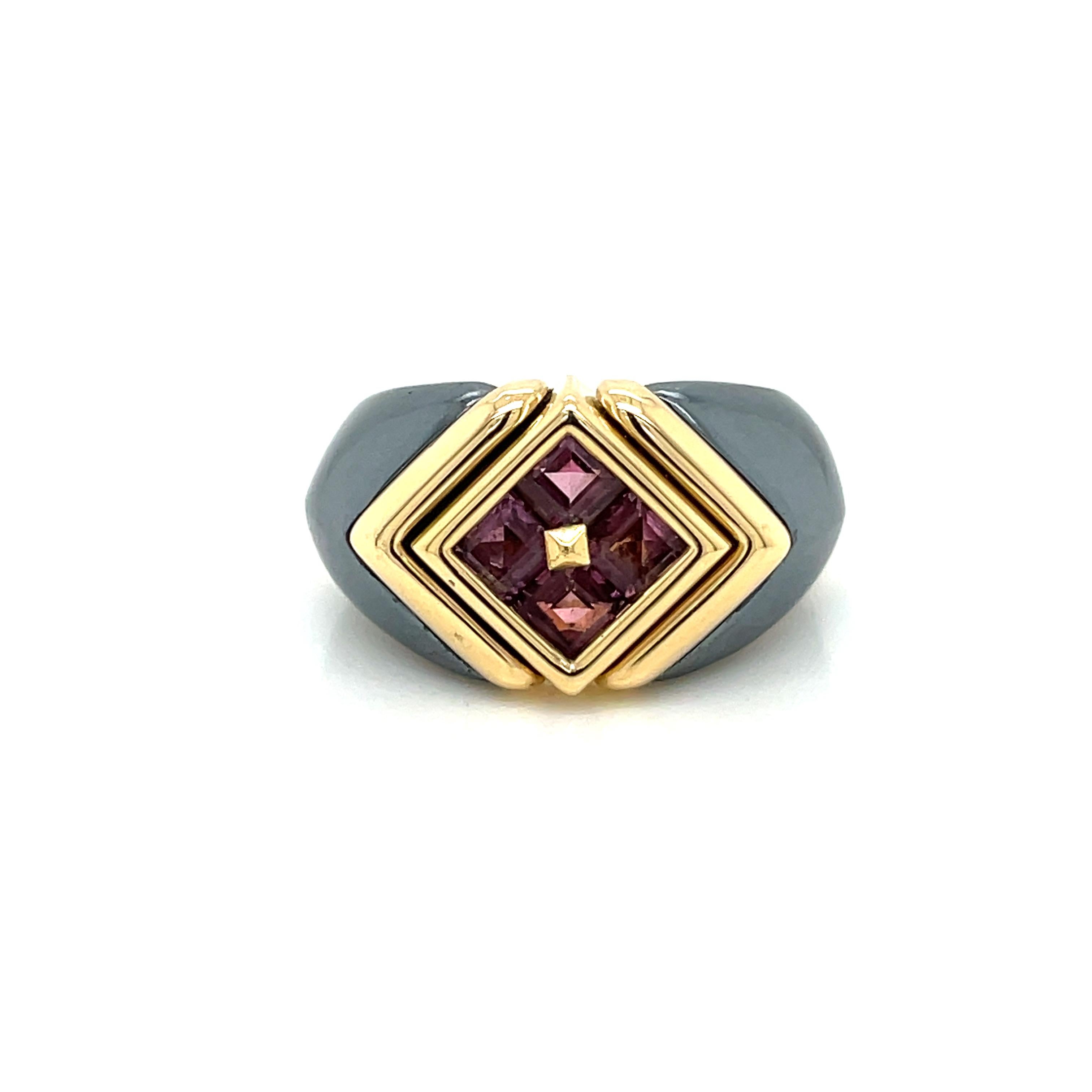 Bulgari Hematite & Tourmaline Gold Ring 4