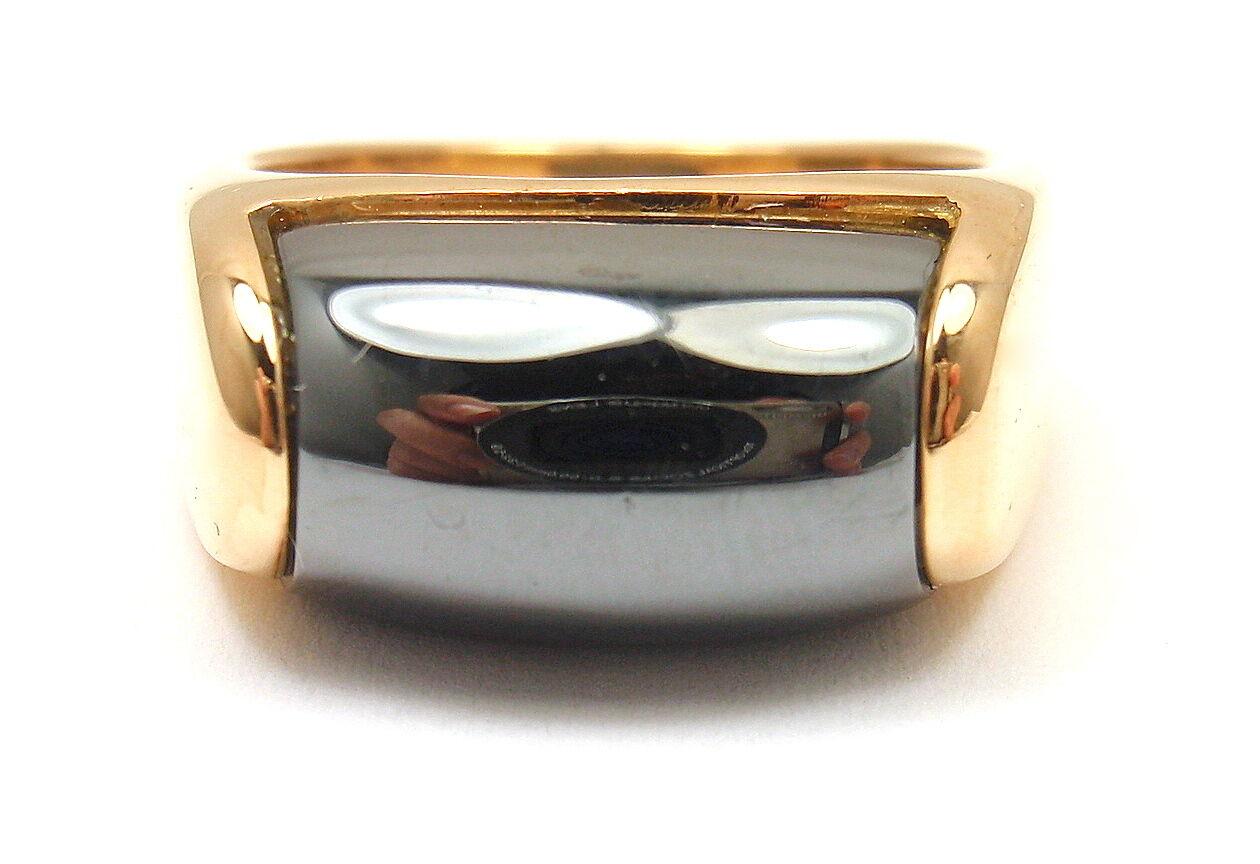 18k Yellow Gold Hematite Tronchetto Ring by Bulgari.
With 1x Hematite 9mm x 12.5mm in size
Ring Size: 5  1/4, Resize Available
Weight: 9.2 grams
Hallmarks: Bulgari 750 Made in Italy
*Free Shipping within the United States*
YOUR PRICE: $2,500
0263red