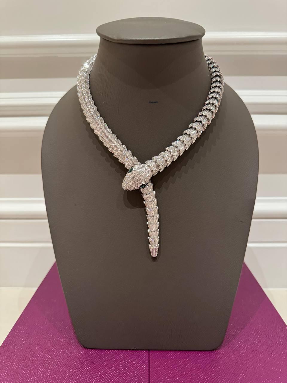 Bulgari High Jewelry Serpenti Necklace in 18k white gold and 75ct diamonds
