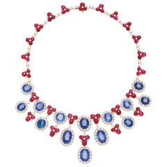 Antique Bulgari Important Sapphire Diamond Ruby Necklace