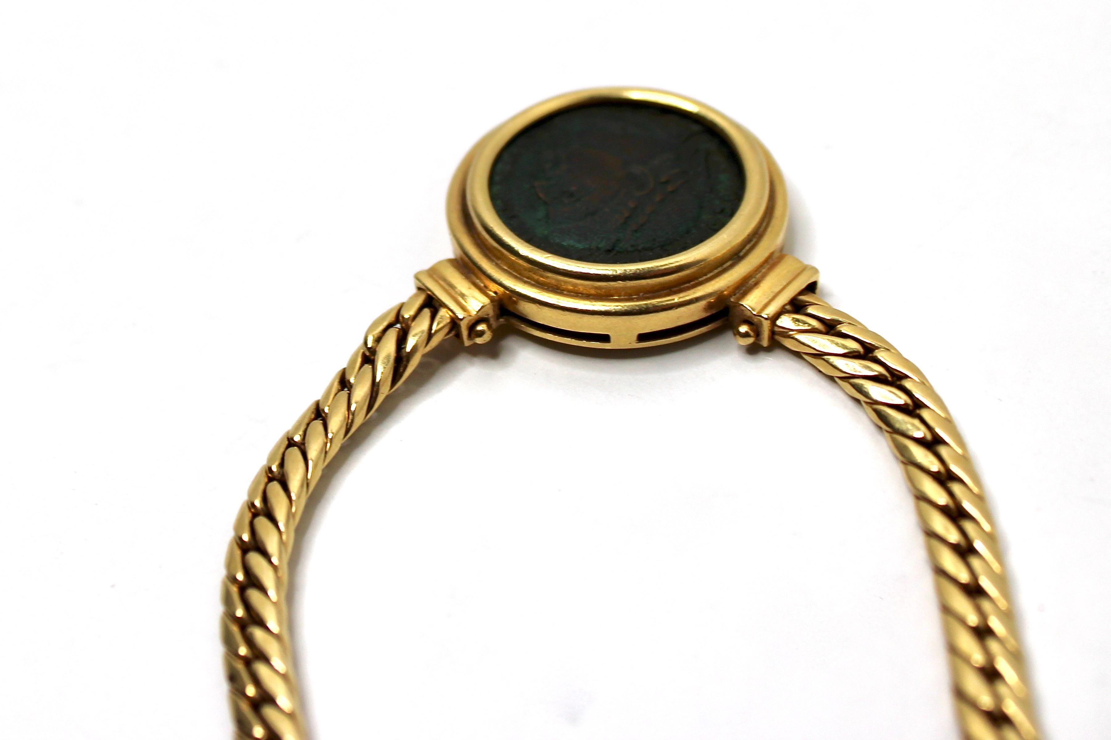Bulgari Inspired Monete 18k Yellow Gold Roman Coin Pendant Necklace circa 1970s im Angebot 6