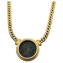 Bulgari Inspired Monete 18k Yellow Gold Roman Coin Pendant Necklace circa 1970s