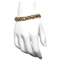 Bulgari Inspired Two-Tone Gold Plated Link Bracelet With Rhinestones circa 1990s