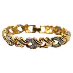 Bulgari Inspired Two-Tone Gold Plated Link Bracelet With Rhinestones circa 1990s