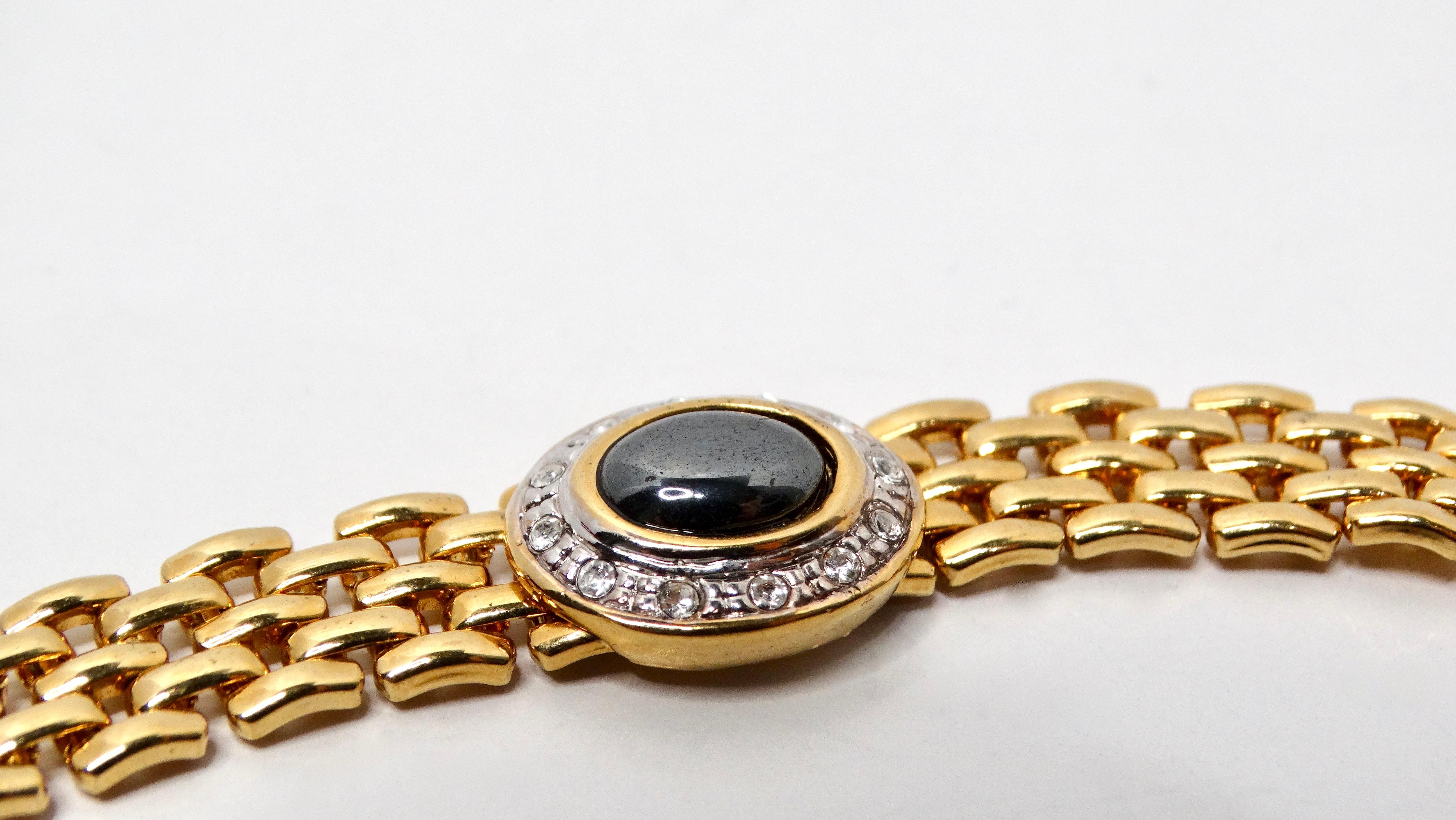 Collier à maillons en plaqué or 18 carats d'inspiration Bulgari avec détails en strass Pour femmes en vente